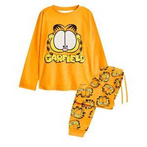 Garfield Womens/Ladies Big Face Fleece Long-Sleeved Long Pyjama Set / Orange